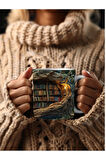 Mağara Ve Ağaç İçi Kitaplık Kütüphane Baskılı 3D Tasarım Seramik Kupa Mug - Hediyelik
