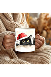 Yılbaşı Kedi Temalı 3 Boyutlu Tasarım Seramik Kupa Mug - Hediyelik Kupa Bardak