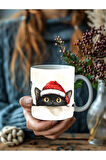 Yılbaşı Kedi Temalı 3 Boyutlu Tasarım Seramik Kupa Mug - Hediyelik Kupa Bardak