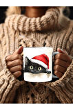 Yılbaşı Kedi Temalı 3 Boyutlu Tasarım Seramik Kupa Mug - Hediyelik Kupa Bardak