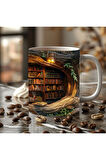 Mağara Ve Ağaç İçi Kitaplık Kütüphane Baskılı 3D Tasarım Seramik Kupa Mug - Hediyelik