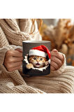 Yılbaşı Kedi Temalı 3 Boyutlu Tasarım Seramik Kupa Mug - Hediyelik Kupa Bardak