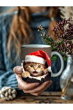 Yılbaşı Kedi Temalı 3 Boyutlu Tasarım Seramik Kupa Mug - Hediyelik Kupa Bardak