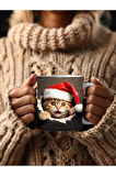 Yılbaşı Kedi Temalı 3 Boyutlu Tasarım Seramik Kupa Mug - Hediyelik Kupa Bardak