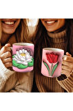 Çiçek Baskılı 3D Tasarım Seramik Kupa Mug - GÜL - LALE - LOTUS - NİLÜFER - PAPATYA -