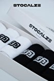 Stocalze Unisex Siyah ve Beyaz Tenis Çorabı. 6'lı Kutulu Stocalze Logolu Kolej Çorap.
