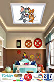 Çocuk Yatak Odası Avize Tom Ve Jerry Ledli Avize 60watt Beyaz Işık, Modern Çerçeve, Led 60x60 Avize