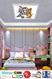 Çocuk Yatak Odası Avize Tom Ve Jerry Ledli Avize 60watt Beyaz Işık, Modern Çerçeve, Led 60x60 Avize