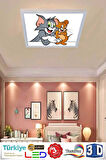 Çocuk Yatak Odası Avize Tom Ve Jerry Ledli Avize 60watt Beyaz Işık, Modern Çerçeve, Led 60x60 Avize