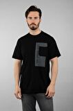 Oversize Fit Bisiklet Yaka Cepli %100 Pamuk Kısa Kollu Baskılı Penye T-Shirt