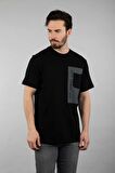 Oversize Fit Bisiklet Yaka Cepli %100 Pamuk Kısa Kollu Baskılı Penye T-Shirt