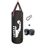 BANDAJ VE KARABİNA HEDİYELİ ÇOCUK BOKS TORBASI 9-13 YAŞ İÇİN 60x22 cm İÇİ DOLU TOPRAK SPORT
