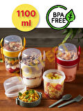 BPA Free Diyet Öğün & Kahvaltı için Çatal & Kaşıklı Kapaklı Yoğurt Müsli Salata Meyve Saklama Kabı