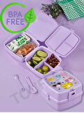 Kilit Kapaklı 2 Katlı 4 Bölmeli Kaşık ve Çatallı Lunch Box &  Beslenme Kutusu - Meow Kedi Temalı