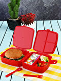 Kilit Kapaklı 2 Katlı 4 Bölmeli Kaşık ve Çatallı Lunch Box & Beslenme Kutusu - Speed Master Temalı