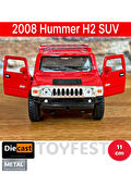 2008 Hummer H2 SUV Çek Bırak Die - Cast Kapıları Açılabilen Metal Model Araba - Kırmızı 11.5 cm