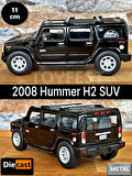2008 Hummer H2 SUV Çek Bırak Die - Cast Kapıları Açılabilen Metal Model Araba - Siyah 11.5 cm