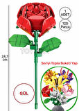 Çiçek Buketleri Lego Yapı Oyuncağı - Kırmızı Çiçek Gül Çiçeği ( 1 ADET ÇİÇEK ) - 120 Parça