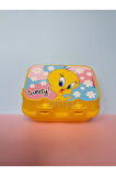 Kilit Kapaklı 2 Katlı 4 Bölmeli Kaşık ve Çatallı Dikdörtgen Lunch Box & Beslenme - Tweety Temalı