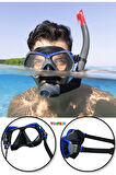 Dominator Pro Snorkel Set Dalış Maskesi Deniz Yüzücü Gözlüğü Gözlük Maske - Mavi - (14 Yaş Üstü )