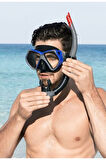 Dominator Pro Snorkel Set Dalış Maskesi Deniz Yüzücü Gözlüğü Gözlük Maske - Mavi - (14 Yaş Üstü )