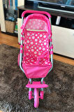 3 Tekerlekli Metal İskeletli Katlanabilir Puantiye Desenli Çocuk Oyuncak Bebek Arabası Puset - 55 CM