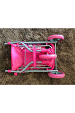 3 Tekerlekli Metal İskeletli Katlanabilir Puantiye Desenli Çocuk Oyuncak Bebek Arabası Puset - 55 CM