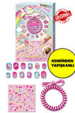 Unicorn Figürlü Stickerlı Toka & Bilezikli Kendinden Yapışkanlı Dazzle Nails Takma Tırnak Seti