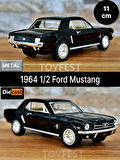1964 1/2 FordMustang Çek Bırak Die - Cast Kapıları Açılabilen Metal Model Araba - Siyah 11.5 cm