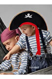Kaptan Jack Sparrow Şapka - Kanca - Göz Maskesi 3 lü Çocuk Korsan Kostüm Seti