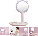 Kedi Kulaklı LED Işıklı Dokunmatik Masa Üstü Makyaj Aynası ve Telefon Standı