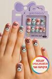 Panda Temalı 12 li Yapışkan Stickerlı Kendi Çantasında Çocuk Takma Tırnak Seti- 5- 14 Yaş Arası