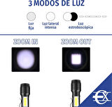 USB Şarjlı Zoomlu LED El Feneri Yan Çalışma Lambalı Su Geçirmez Mini El Feneri