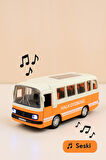 Nostaljik Halk Otobüsü 11 Cm Pilli Sesli Işıklı Kapısı Açılır Yumuşak Tekerlekli - Turuncu