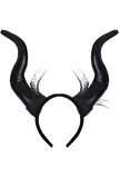 Cadılar Bayramı Malefis Maleficent Boynuzlu Taç 120 Cm Yakalı Pelerin Halloween Kostüm Seti