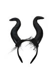 Cadılar Bayramı Malefis Maleficent Boynuzlu Taç 120 Cm Yakalı Pelerin Halloween Kostüm Seti