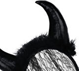 Şeytan Kostüm Seti (Kırmızı Yakalı Pelerin + Dantelli Siyah Boynuzlu Taç) – Cadılar Bayramı Kostümü