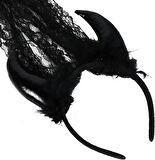 Şeytan Kostüm Seti (Kırmızı Yakalı Pelerin + Dantelli Siyah Boynuzlu Taç) – Cadılar Bayramı Kostümü