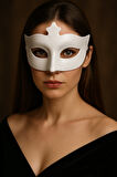 Beyaz Maske Parti Maskesi Yetişkin Kadın Kostüm Aksesuarı Şık ve Zarif Tasarım Göz Maskesi