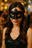 Siyah Maske Parti Kostüm Aksesuarı Şık Tasarım Yüz Maskesi Maskeli Balo İçin Uygun Model