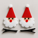 Yılbaşı Temalı Kırmızı Şapkalı Noel Baba Tokası Çiftli Paket Sevimli Keçe Süsleme Aksesuar Model 4