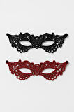 Çift Taraflı Dantelli Maske Siyah Ve Koyu Kırmızı Renk Seçenekli Şık Parti Ve Kostüm Aksesuarı Model - 5