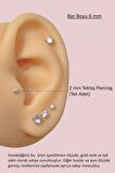 2 mm Tektaşlı 6 mm Çelik Piercing Gold Renkli