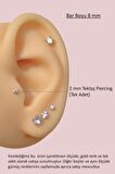 2 mm Tektaşlı 8 mm Çelik Piercing Gold Renkli