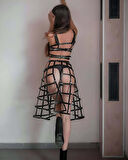 Kafes Tasarımlı Deri Alt Ve Üst Takım, Festival Kostümleri - Brf1013