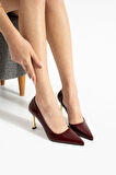 ORPNY Bordo Rugan Kadın Stiletto Altın 9cm Topuklu Kadın Topuklu Ayakkabı