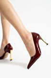 ORPNY Bordo Rugan Kadın Stiletto Altın 9cm Topuklu Kadın Topuklu Ayakkabı