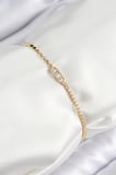 Pirinç Zirkon Taşlı Dikdörtgen Model Ezme Zincir Gold Renk Kadın Bileklik - TJ-BB7593
