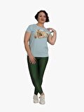 Truva Xxl Büyük Beden Kadın Giyim Baskılı Tshirt Açık Mavi Bz010