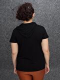 Truva Xxl Büyük Beden Kadın Giyim Kapşonlu Spor Bluz Siyah B860